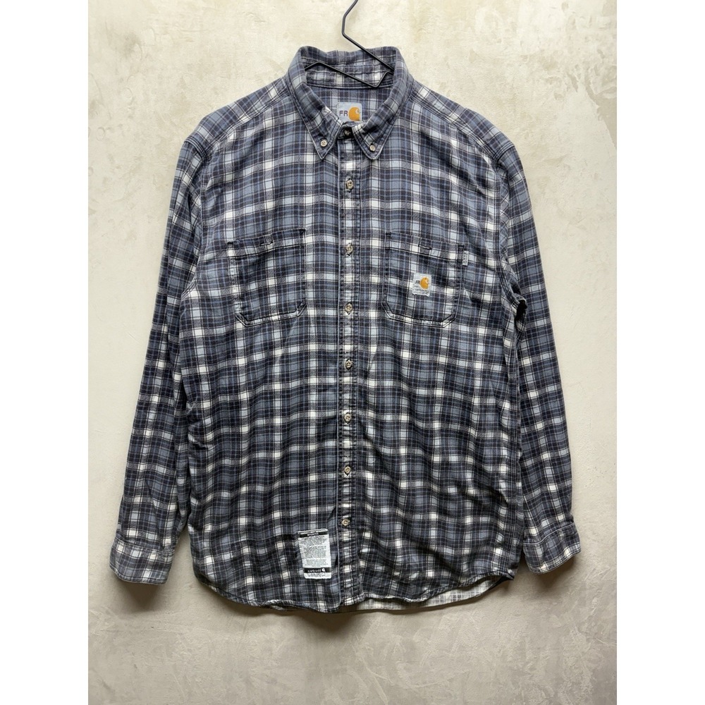Carhartt FR Shirt Mens L Tall Flame Resistant Gray Plaid Button Down Work 101028